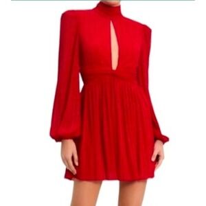 Rebecca Vallance Red Metallic Plisse Keyhole Mini Dress Size 4 US